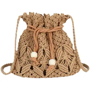 New woven hollow bag summer popular beach cute crossbody bag pull strap shoulder straw bag cotton rope