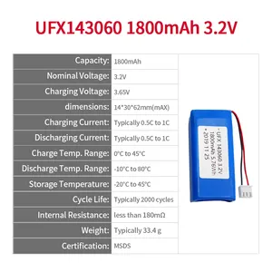 Chinese Battery Suppliers Customized UFX 143060 1800mAh Lifepo4 Battery 3.2v