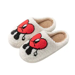 Nicecin Winter Bad Bunny Pattern Women Fur Slippersかわいい漫画暖かい短いぬいぐるみカップルシューズフリースフラットハウスシューズ