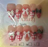 Kuku Akrilik Press-on Grosir Bentuk Almond Warna Nude Polka Dot Bunga 3D Berhias Rhinestone Dapat Digunakan Kembali untuk Wanita dan Remaja Putri