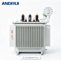 Transformateur de puissance triphasé Anrui S11 200 kVA, 10 kV vers 400 V, à bain d'huile, bobinage triple en aluminium, bobine multicouche, 50 Hz, forme rectangulaire