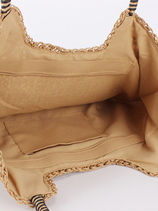 Bolso de Hombro de PU Tejido a Mano de Color Sólido con Cierre de Cremallera, Dos Correas y Forro de Poliéster - Bolso de Playa de Verano Estilo Mori Tanjing - Product Image 3