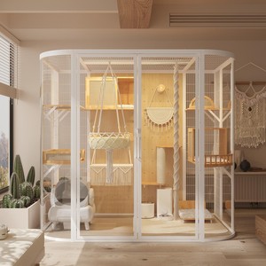 Kedi Villa kedi kafesi ekstra büyük lüks masif ağaç kapalı panoramik Pet camlı vitrin dolabı - Product Image 2