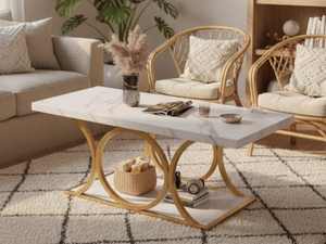 Nouvelle table basse en bois brun avec plateau en métal, design moderne, best-seller, idéale pour votre maison - Product Image 3