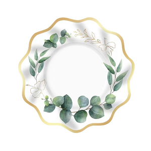 ชุดจานชามลายใบยูคาลิปตัสสีเขียวทอง DAMAI Sage Greenery สำหรับงานเลี้ยงวันเกิด จานกระดาษแบบใช้แล้วทิ้ง ผ้าเช็ดปาก - Product Image 4