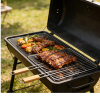 Grille de barbecue grande capacité en acier inoxydable, grille de barbecue en maille avec poignées en bois, 66*43.5cm
