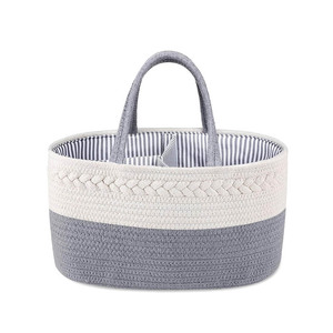 Baby Diaper Caddy Organizer for Girl Boy Cotton Rope Nursery Storage Bin <strong>Basket</strong> Portable Holder Tote Bag for <strong>Changing</strong> <strong>Table</strong> - Product Image 1
