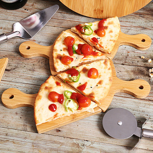 Ensemble de plateaux à pizza en bambou ronds avec poignée pour servir et couper les aliments, usage en cuisine - Product Image 2
