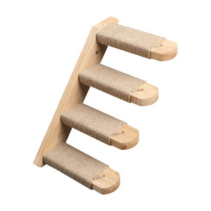 Escalera de pared para gatos de 4 niveles, de madera maciza y cuerda de cáñamo, poste rascador duradero para gatos - Product Image 1
