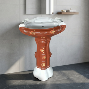 Modern Premium Rectangular Ceramic Wash Basin With <b>Full</b> Pedestal For Hotel Bathroom Granite Style - Product Image 2