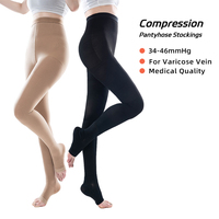 Collants pour varices médicaux anti-embolie tricotés unisexe en nylon opaque noir Compression 34-46mmHg force 3 bout ouvert