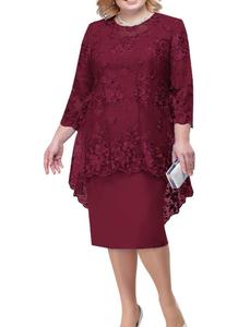 Robe de soirée en dentelle brodée pour femmes grandes tailles, ensemble deux pièces, robe ajustée - Product Image 5