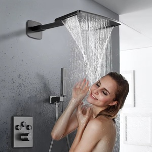 Đầu vòi hoa sen che giấu màu xám với công tắc nút điều nhiệt, tính năng thác nước tích hợp, chức năng tắm mưa, làm bằng copp rắn - Product Image 1