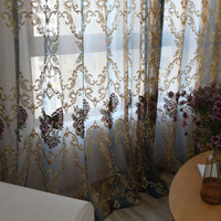 Voilage de luxe en polyester brodé de pivoines chinoises, transparent avec œillets pour la décoration intérieure