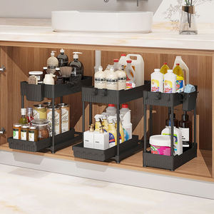 Organisateur de rangement multifonctionnel en plastique PP pour salle de bain, <span class=keywords><strong>à</strong></span> 2 niveaux, sous l'évier de cuisine, avec <span class=keywords><strong>tiroir</strong></span> <span class=keywords><strong>coulissant</strong></span> - Product Image 4