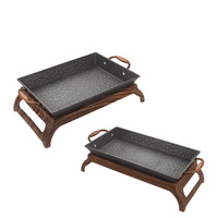 Poêles à frire rectangulaires en aluminium pleine taille, modernes et durables, pour cuisinière à gaz, usage domestique et professionnel – Vente chaude