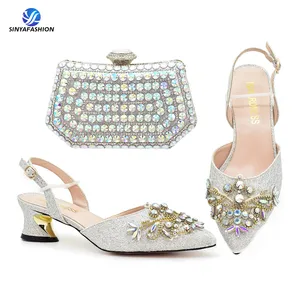 Sinya African Luxury Party Shoes And Bags Set High Heels Ladies Shoes With Crystal For Ceremonial Wedding Party