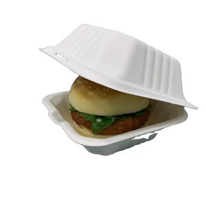 disposable biodegradable sugarcane 6 inches hamburger box for packing