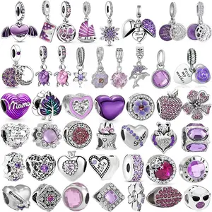 Hot selling purple flower charm pendant for snake chain jewelry making high quality pendant charms for bracelets