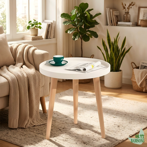 Table d'appoint avec étagère de rangement, couleur crème, plateau surélevé antidérapant, style minimaliste du milieu du siècle, table basse pour canapé, pour le rangement et la décoration - Product Image 1