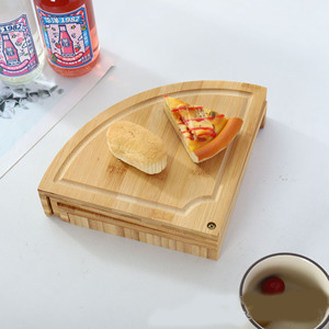 Bamboo Cheeseboard Set Round Rotatable With <b>Knife</b> Steak <b>Bread</b> Fruit Dessert Plates Portable Foldable Non Slip Antibacterial - Product Image 3