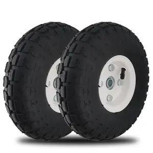 4.10/3.50-4" Pneumatic Tire Wheel with White Hub Wagons, Replacement Tire for Trailer Dollies Hand Trucks, Garden Carts