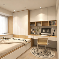 Ensemble de chambre à coucher en bois de luxe moderne avec armoire de rangement pleine grandeur personnalisable et lit tatami pour hôtel et villa