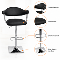 Chaises de bar noires minimalistes modernes avec base carrée en fer argenté, tabourets de bar réglables pour repas en extérieur et sièges de comptoir