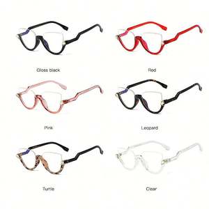 Gafas de Computadora para Mujer con Decoración de Diamantes de Imitación Vintage 2025, Montura Media Ojo de Gato, Anti Luz Azul - Product Image 6