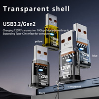 Adaptor USB C Female ke USB A Male Transparan USB 3.2 Gen2 10Gbps 120W Pengisian Cepat Tipe C OTG Converter untuk Laptop PC Mac