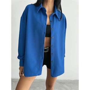 Camisa Otomana Saks para Mujer, Tejida, Asimétrica, con Botones, Estilo Minimalista para el Día a Día, Azul - Product Image 5