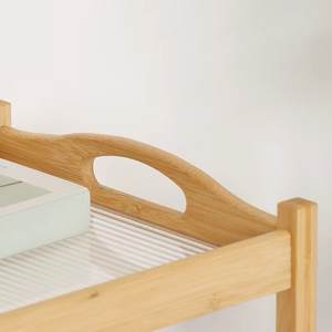 طاولة قهوة/جانبية متحركة من الخيزران بطبقتين مع عجلات ورف تخزين لغرفة النوم والشقق الصغيرة - Product Image 3