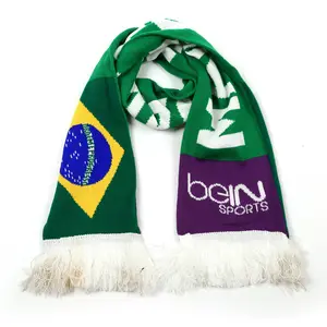 Wholesale Custom Logo Team Sports Club Scarf Jacquard Knitted Double Sided Football Fans Scarf