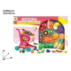 Carrito de Supermercado de Juguete 15x21x25 Cm para Niños con Frutas, Verduras y Cuchillo para Juego de Imitación - Product Image 3