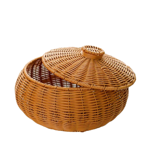 Cesta de Almacenamiento de Mimbre Ecológica con Tapa, Diseño Rústico, Contenedor Multifuncional para Pan, Aperitivos y Frutas - Product Image 1