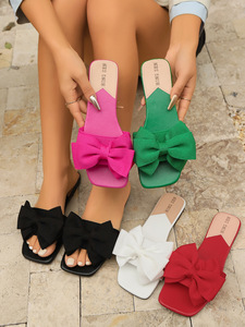 TD-05 2026 Verano Nuevas <span class=keywords><strong>Sandalias</strong></span> Planas de PU para Mujer, Diseño Dulce con Lazo Grande, Punta Cuadrada, Chanclas de Playa - Product Image 3
