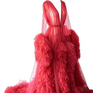 <span class=keywords><strong>Robe</strong></span> longue <span class=keywords><strong>de</strong></span> soirée formelle en tulle à volants superposés pour femme, col en V, ceinturée, transparente, en maille <span class=keywords><strong>et</strong></span> dentelle, Sehe Fashion - Product Image 2