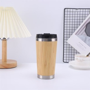 Bamboo Shell Stainless Steel Tumbler 300ml 450ml With Handle Insulated Travel <b>Mug</b> For <b>Car</b> Use - Product Image 5