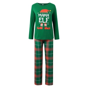 Conjuntos de Pijamas de Natal em Algodão Respirável com Cintura Elástica e Mangas Longas, Vermelho e Verde, para Família, Primavera, Outono e Inverno - Product Image 2