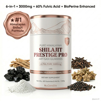 Gummies de Résine de Shilajit de l'Himalaya 5000mg KSM-66 Ashwagandha Acide Fulvique 60 unités OEM Sans Sucre Végétalien Soutien Immunitaire Énergie Santé