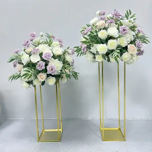 Nieuwe Kunstbloemen Staande Witte Bloem Ballen Met Gouden Ijzeren Standaard Voor Bruiloft Decoratie Kunstmatige Roos Bloemen Bal