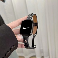 Correa de reloj inteligente de cuero con hebilla plegable a juego con el color, delgada, con cierre magnético, para Apple Watch series 8, 7, 6, 5 y S9.