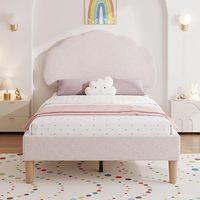 Cadre de lit simple, cadre de lit plateforme rembourré avec tête de lit en tissu moelleux réglable en hauteur, aucun sommier tapissier nécessaire, beige