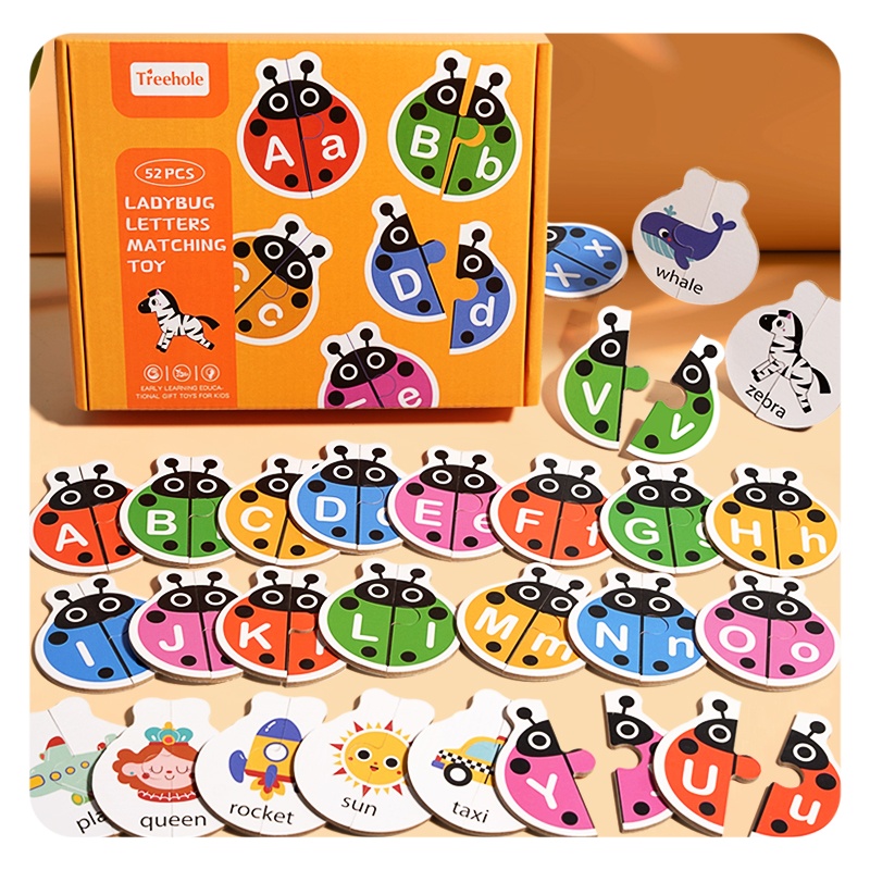 Children Ladybug Toys Kids Alphabet Matching Puzzle Educational English Letter Cognition Wooden Toy Montessori Spelling Toy