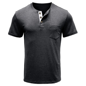 Casual Color Patchwork <b>Henley</b> Collar Button Down Fitted T <b>Shirts</b> Short-Sleeved T <b>Shirt</b> for Men - Product Image 5