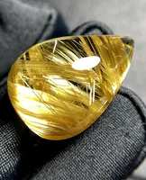 Pendentif Goutte d'Eau en Quartz Rutile Doré Naturel Véritable pour Femme et Homme, Cristal de Guérison et de Prospérité du Brésil, Perles de Pierre Précieuse de 26mm