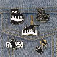 Aksesoris Gantungan Kunci Anting Liontin Kucing Hitam dari Logam, Aksesoris Piano Kucing Kartun DIY
