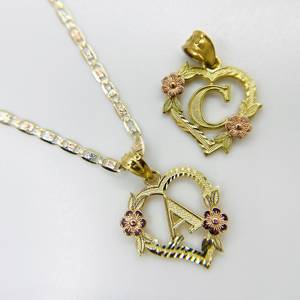 Duyizhao kalung liontin Valentine cinta hati mawar alfabet huruf inisial hati emas 14k hadiah untuk wanita anak perempuan - Product Image 1