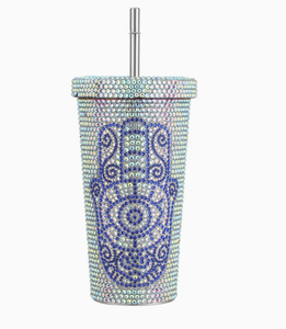 Botellas de Agua de Acero Inoxidable de 17 oz con Pedrería, Diseño de Hamsa y Ojo Turco, con Tapas - Product Image 1