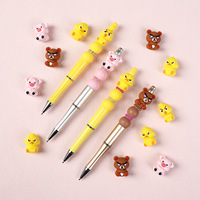 Perles en gel de silicone 3D en forme d'animaux à trous droits pour la fabrication de bijoux ; Breloques et perles DIY pour bracelets en forme de petit canard jaune et cochon